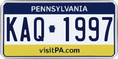 PA license plate KAQ1997