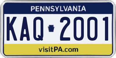 PA license plate KAQ2001