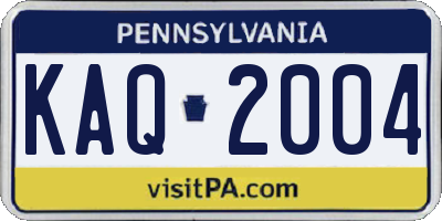 PA license plate KAQ2004
