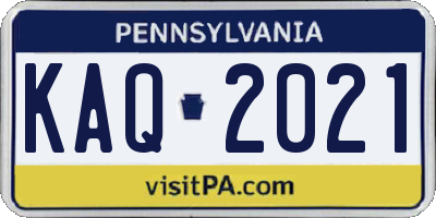 PA license plate KAQ2021