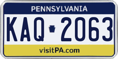 PA license plate KAQ2063
