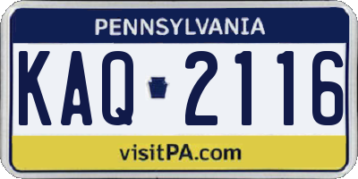 PA license plate KAQ2116