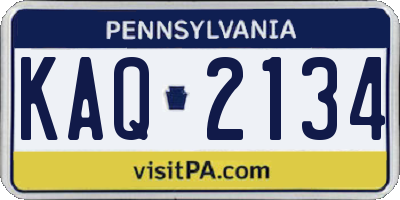 PA license plate KAQ2134