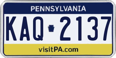 PA license plate KAQ2137