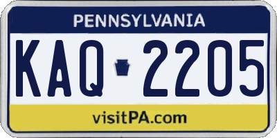 PA license plate KAQ2205
