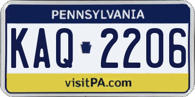 PA license plate KAQ2206