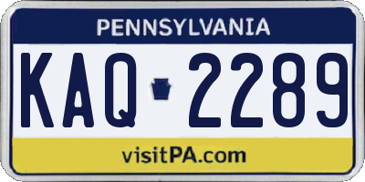 PA license plate KAQ2289