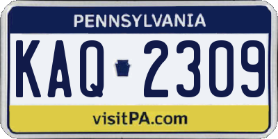 PA license plate KAQ2309
