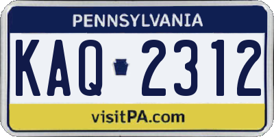 PA license plate KAQ2312