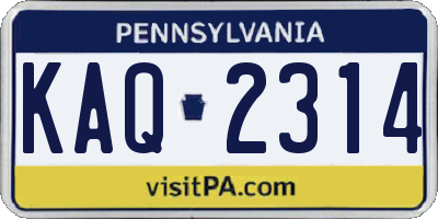 PA license plate KAQ2314