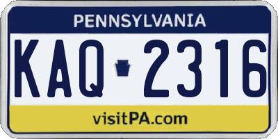 PA license plate KAQ2316