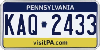 PA license plate KAQ2433