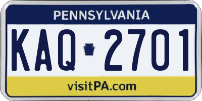 PA license plate KAQ2701