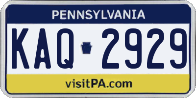 PA license plate KAQ2929