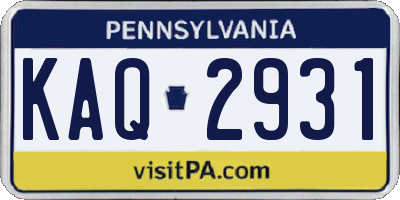 PA license plate KAQ2931