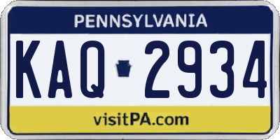 PA license plate KAQ2934