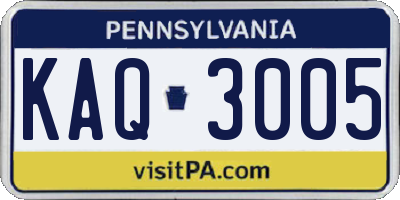 PA license plate KAQ3005