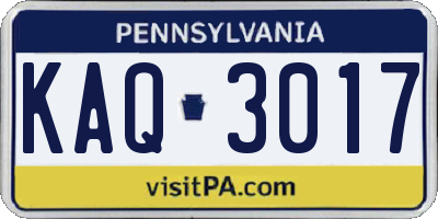 PA license plate KAQ3017