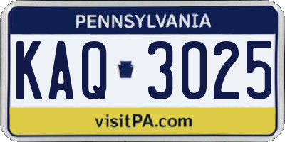 PA license plate KAQ3025