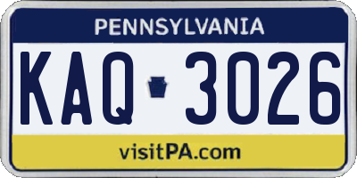 PA license plate KAQ3026