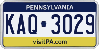 PA license plate KAQ3029