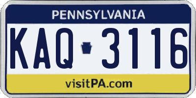 PA license plate KAQ3116