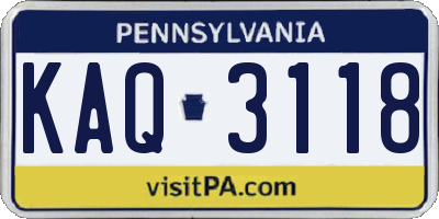 PA license plate KAQ3118