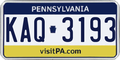 PA license plate KAQ3193