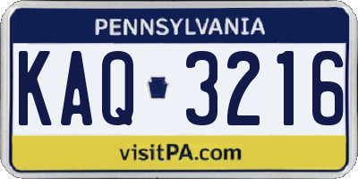 PA license plate KAQ3216