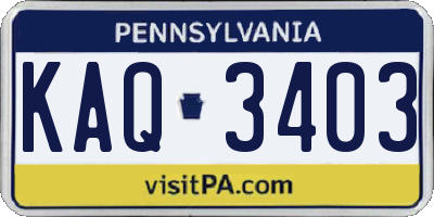 PA license plate KAQ3403