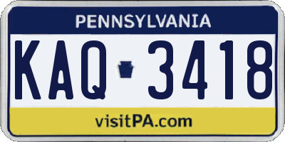 PA license plate KAQ3418