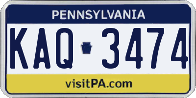 PA license plate KAQ3474