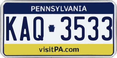 PA license plate KAQ3533