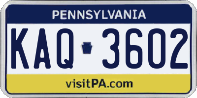 PA license plate KAQ3602