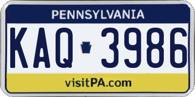 PA license plate KAQ3986