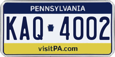 PA license plate KAQ4002