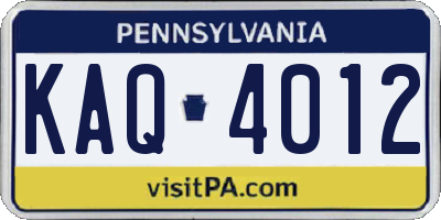 PA license plate KAQ4012