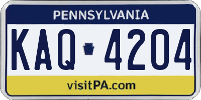 PA license plate KAQ4204