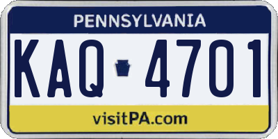 PA license plate KAQ4701