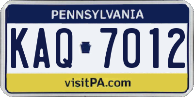 PA license plate KAQ7012