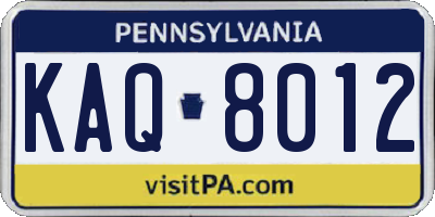 PA license plate KAQ8012