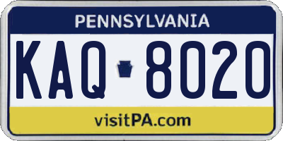PA license plate KAQ8020