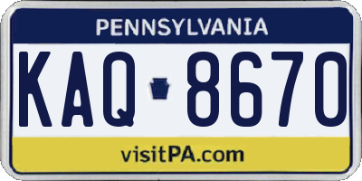 PA license plate KAQ8670