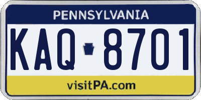 PA license plate KAQ8701
