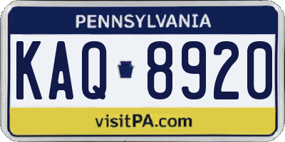 PA license plate KAQ8920