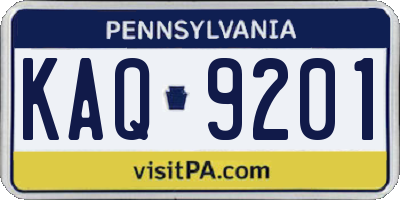 PA license plate KAQ9201