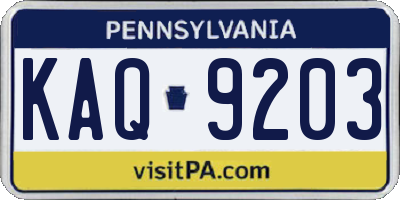 PA license plate KAQ9203
