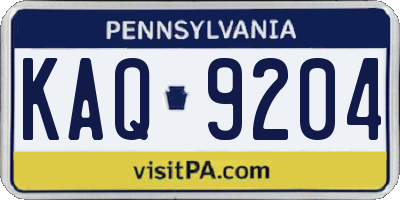 PA license plate KAQ9204