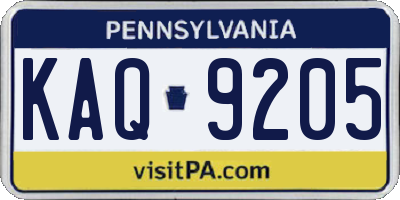 PA license plate KAQ9205