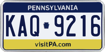 PA license plate KAQ9216